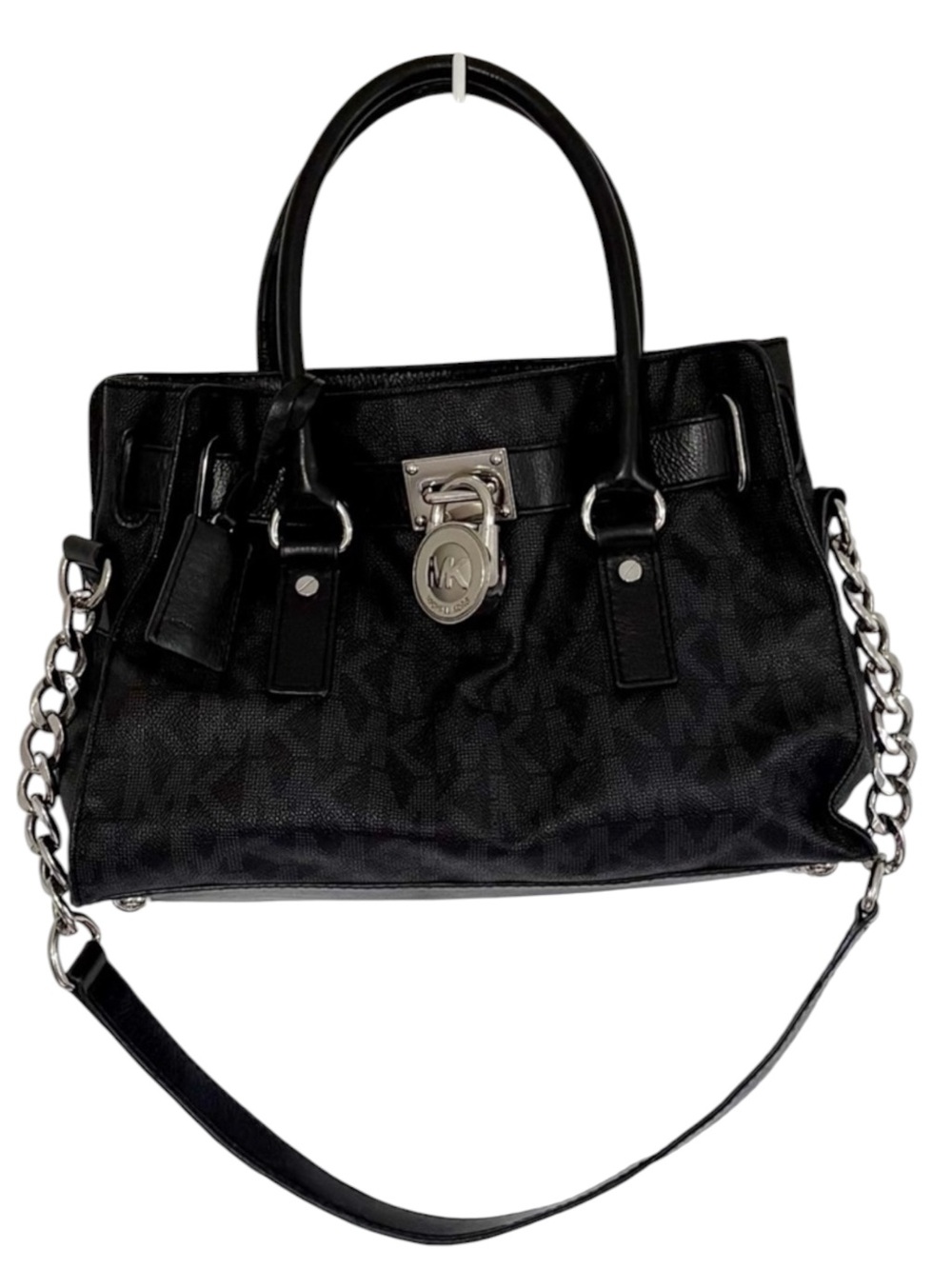 MICHAEL KORS Hamilton Satchel Black Saffiano Leather MK Lock Tote Shoulder Bag - Picture 1 of 15